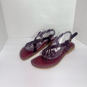 KINO Size 9 Key West Spider Sandals Burgundy Leather Slingback Shoes Handmade